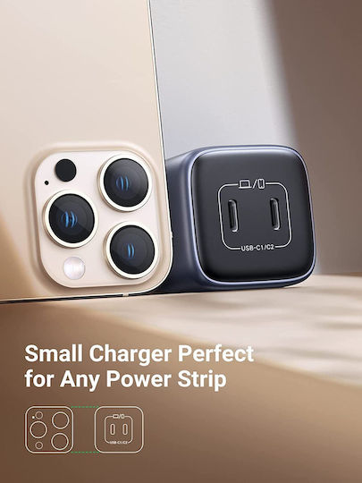 Ugreen Φορτιστής Χωρίς Καλώδιο GaN με 2 Θύρες USB-C 45W Power Delivery Space Gray (Nexode CD294)