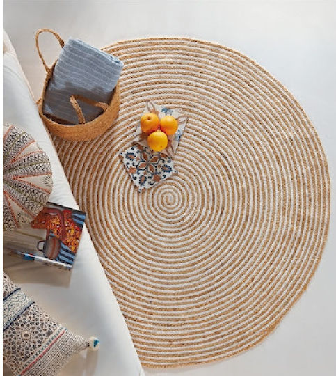 Inart Jute Rug Round Summer from Jute Beige / White