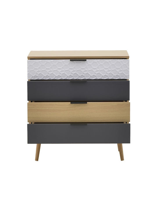 Wooden Bedroom Chest of Drawers with 4 Drawers Natural White Grey 80x39x75cm