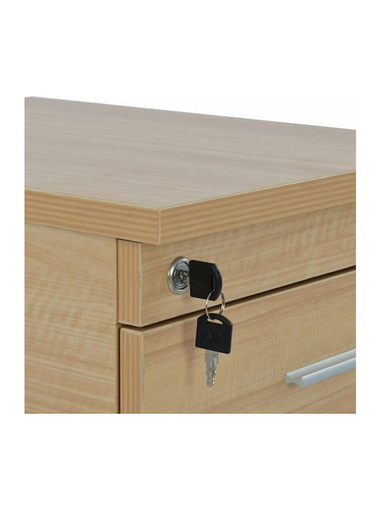 Office Storage Chipboard Drawer with Wheels, Lock & 3 Drawers Οξιά L40xW40xH55cm