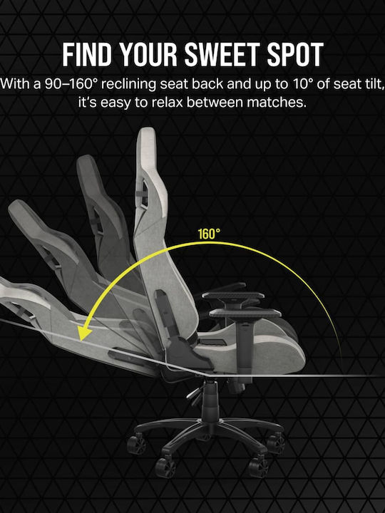 Corsair T3 Rush Fabric (2023) Υφασμάτινη Καρέκλα Gaming με Ρυθμιζόμενα Μπράτσα Γκρι/Ανθρακί
