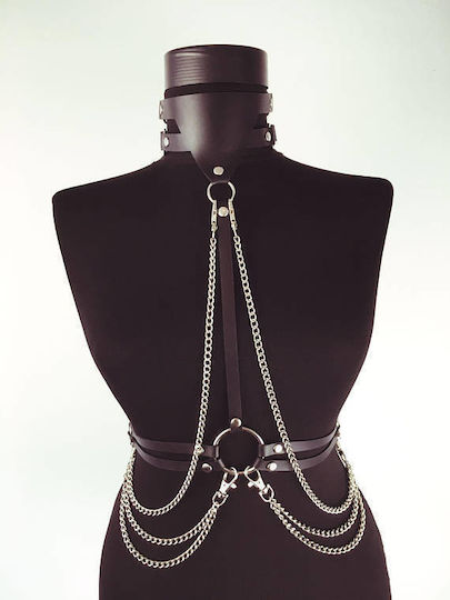 Leather & Latex Outfit Women's Leather Top with Necklace & Chains Black