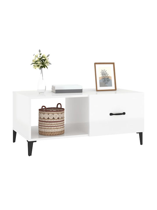 Rectangular Wooden Coffee Table Γυαλιστερό Λευκό L90xW50xH40cm