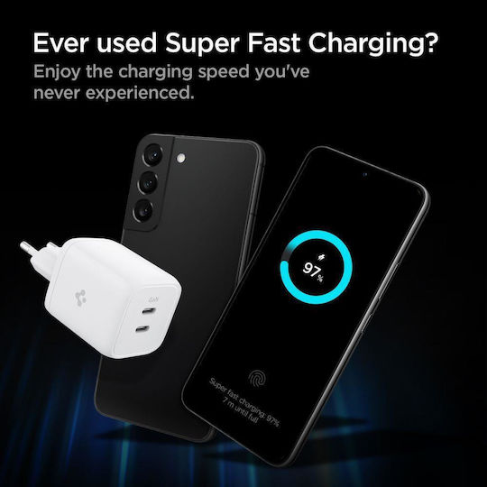 Spigen Încărcător Fără Cablu GaN cu 2 Porturi USB-C 65W Livrarea energiei Albς (PE2106EU)