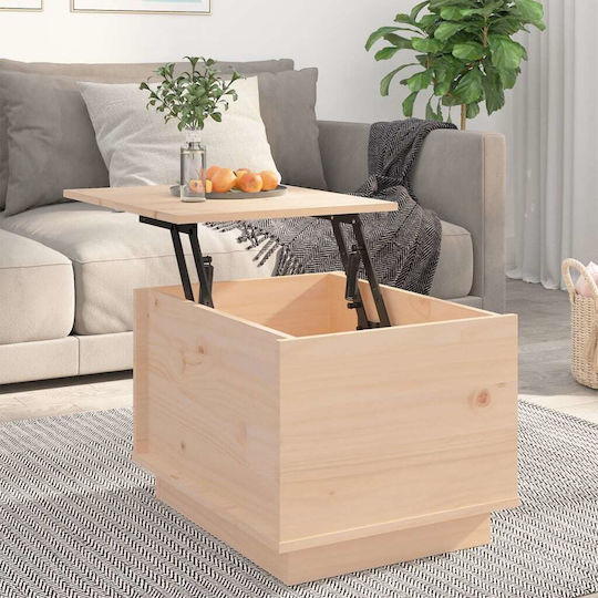 Rectangular Side Coffee Table Made of Solid Wood with Lifting Mechanism Beige W40xL50xH35cm