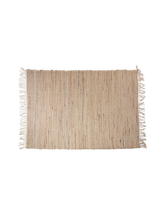 Zaros Rug Rectangular Cotton with Fringes Beige
