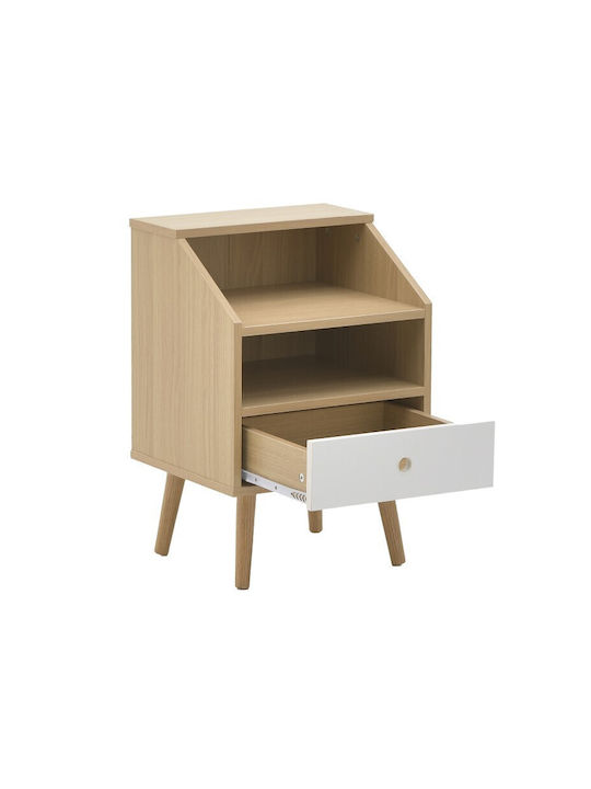 Wooden Bedside Table Λευκό / Φυσικό 35x60x40cm