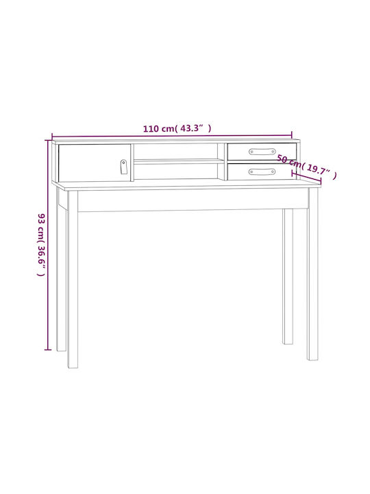Secretary Desk made of Solid Wood White 110x50x93cm