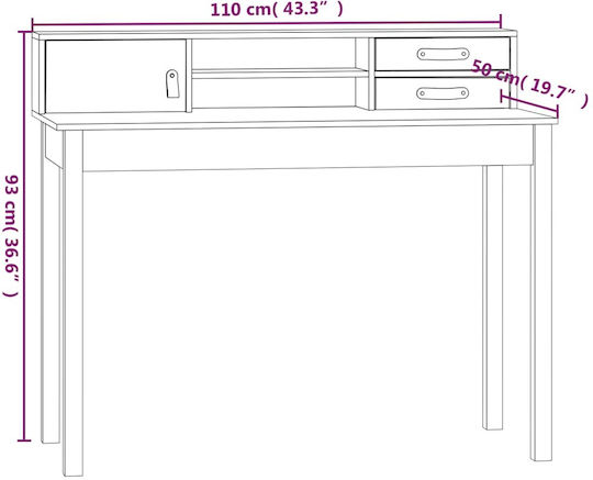 Secretary Desk made of Solid Wood White 110x50x93cm