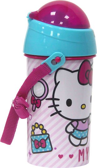 Gim Hello Kitty Kids Water Bottle Hello Kitty Plastic with Straw Pink 500ml