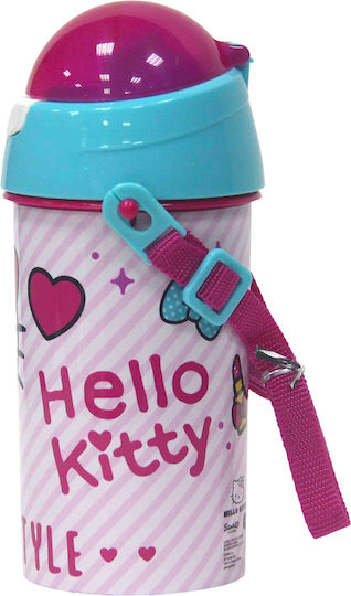 Gim Hello Kitty Kids Water Bottle Hello Kitty Plastic with Straw Pink 500ml