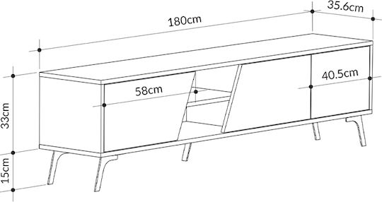 TV Stand Wooden Fiona White Gray M180xD35.6xH48cm