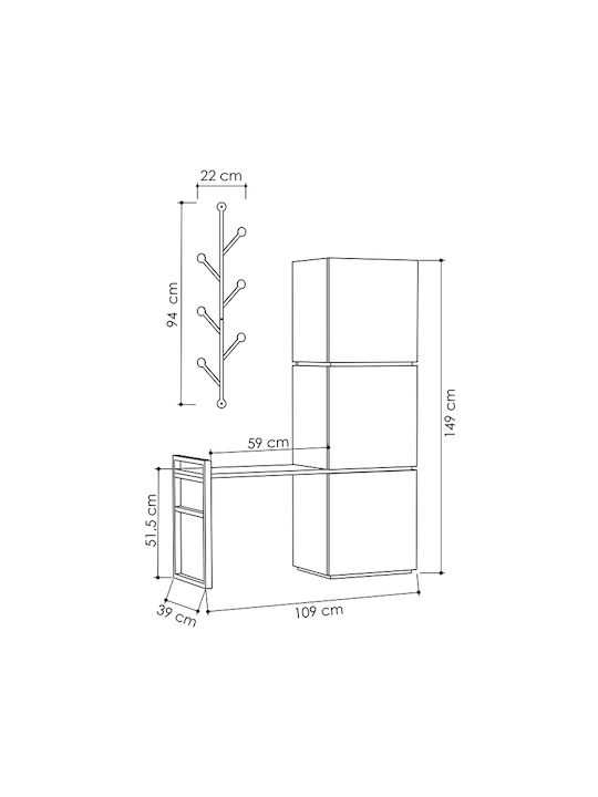 Mello Eingangsmöbel mit Garderobe / Schuhschrank & Schrank Natural 109x39x149cm