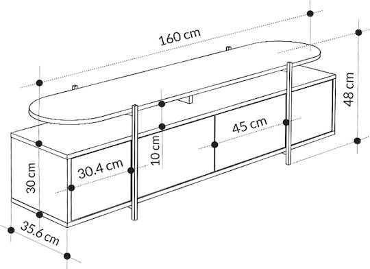 Шкаф за телевизор Дървен Hanley Черен Д160xШ35.6xВ48см