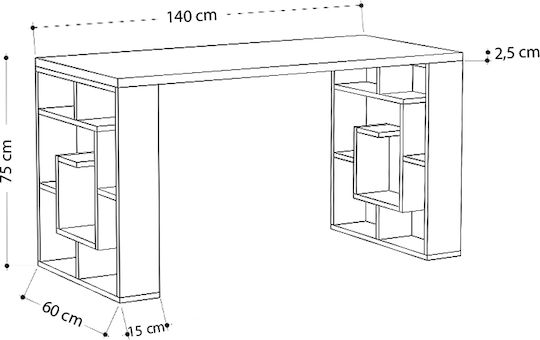 Γραφείο Labirent με Βιβλιοθήκη 140x60x75εκ. Ανθρακί / Λευκό