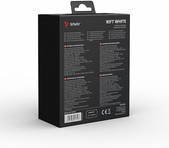 Savio Rift Ασύρματο RGB Gaming Ποντίκι 10000 DPI Λευκό