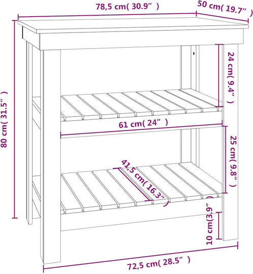 Tisch Bar aus Massivholz Gray 78.5x50x80cm