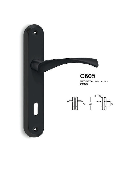 Conset Lever Middle Door with Plate C805 Pair (Center Distance 90mm) Black