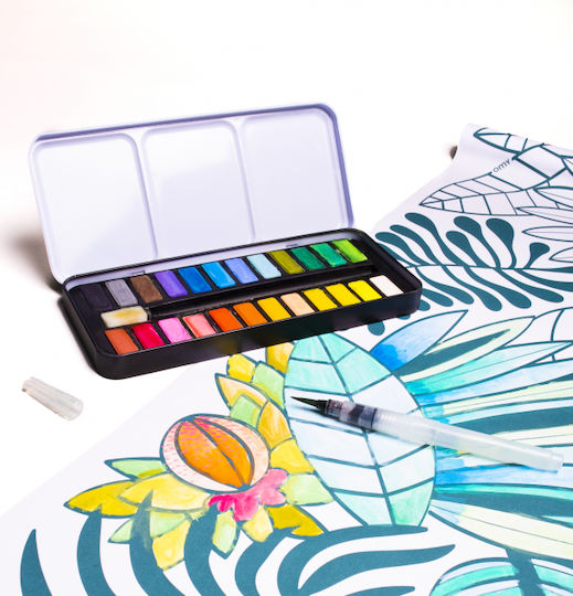 Omy Set of Watercolours Multicolored with Brush 24pcs