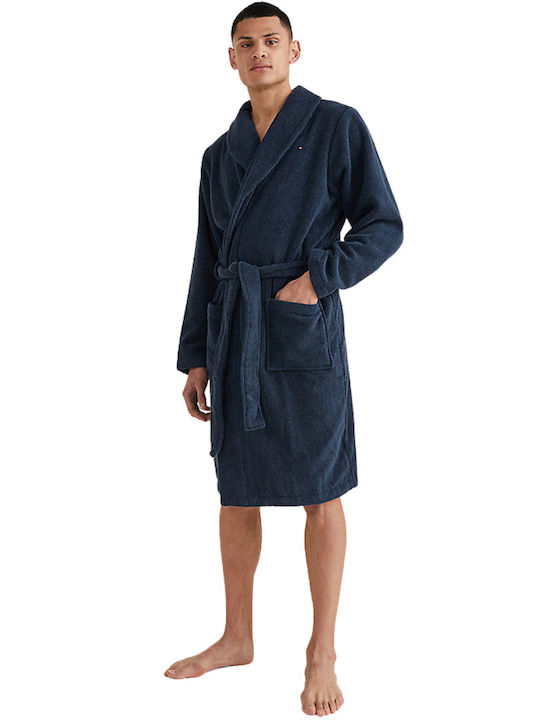 Tommy Hilfiger Towelling Ανδρικό Μπουρνούζι με Γιακά Μπλέ