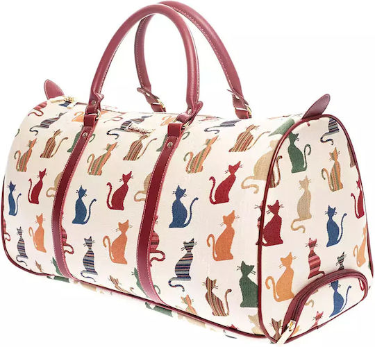 Signare Cheeky Cat Reisetasche Beige mit Rädern aus Künstliches Leder L58xB30xH31cm