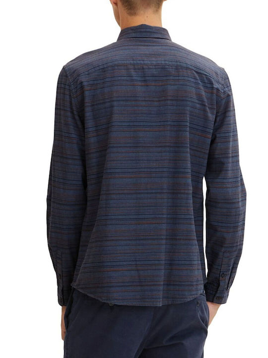 Tom Tailor Men's Shirt Long Sleeve Striped Navy Blue