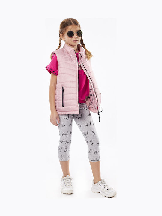 Kids' Quilted Jacket Sleeveless Short Pink