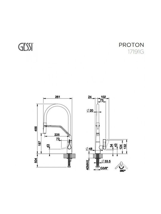 Gessi Proton Robinete de chiuvetă Formă în U Baterie de Bucătărie Bancă Finox