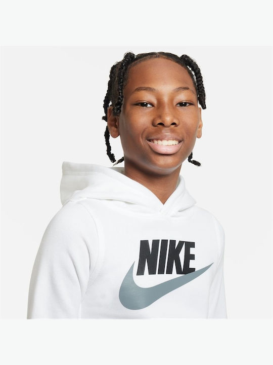 Nike Fleece - Polar Hanorac pentru copii cu glugă și buzunare Alb