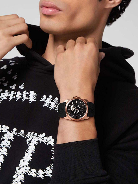 Philipp Plein The $kull Uhr Batterie mit Kautschukarmband Philipp Plein The $kull Uhr Batterie mit Kautschukarmband
