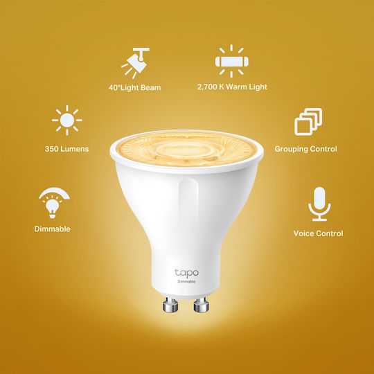 TP-LINK Smart Λάμπα Tapo L610 v1 LED 2.9W για Ντουί GU10 Ρυθμιζόμενο Λευκό 350lm Dimmable