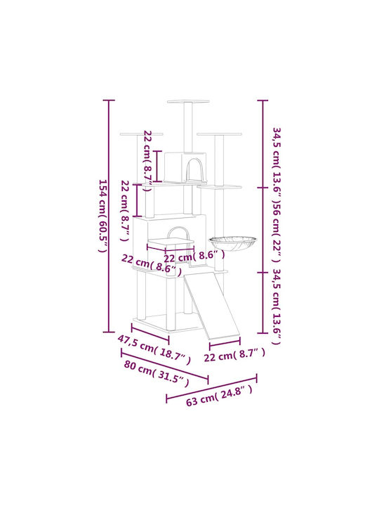 vidaXL Scratching Post Cat Trees Beige 5 levels 63x80x154cm