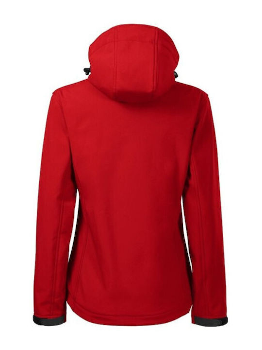 Malfini Women's Short Sports Softshell Jacket Waterproof and Windproof for Winter with Hood Red