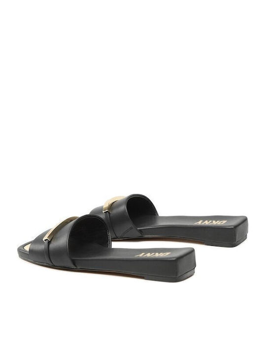 Alaina Leather Women's Flat Sandals Black / Gold