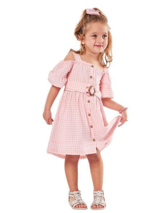 Evita Kids Dress Checked Short Sleeve Pink