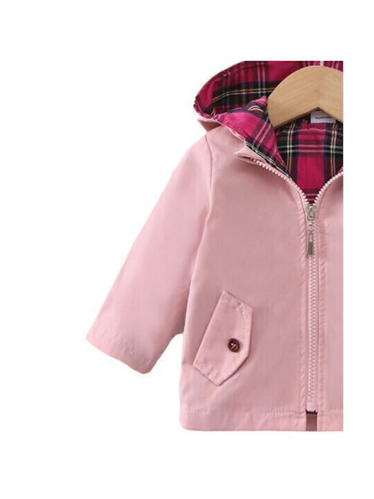 Poulain Hooded Coat Cool Autumn Pink Hooded Coat for Girl