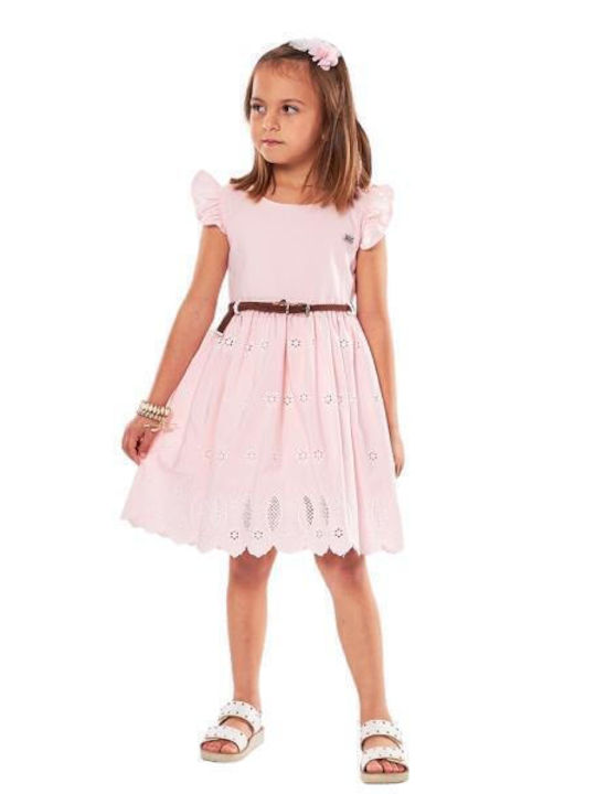 Mädchenkleid Kurzärmelig mit Spitze Set aus 2 mit Zubehör Rosa