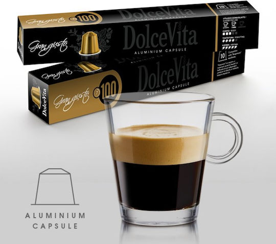 Dolce Vita Kapseln Espresso Gran Gusto Kompatibel mit Maschine Nespresso 10Mützen