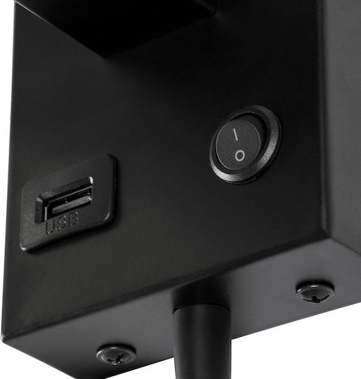 GloboStar Roulette-S Modern Wall Lamp with E27 Lamp Bulb Base with USB Port Black 17x37x37cm