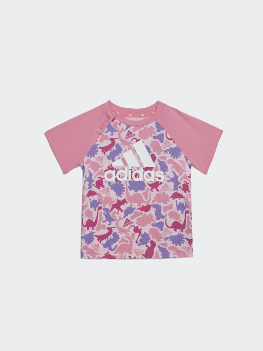 Adidas Kinder Set mit Shorts Sommer 2Stück Rosa Dino Camo Allover Print