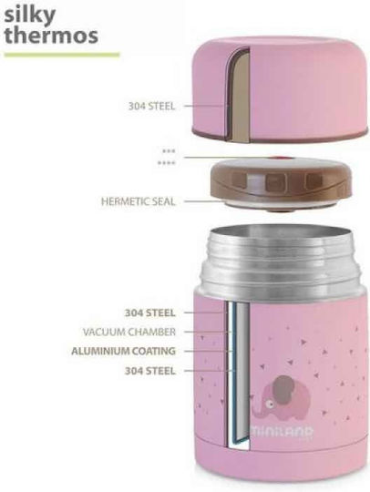 Miniland Βρεφικό Θερμός Φαγητού Silky Ανοξείδωτο Pink 600ml