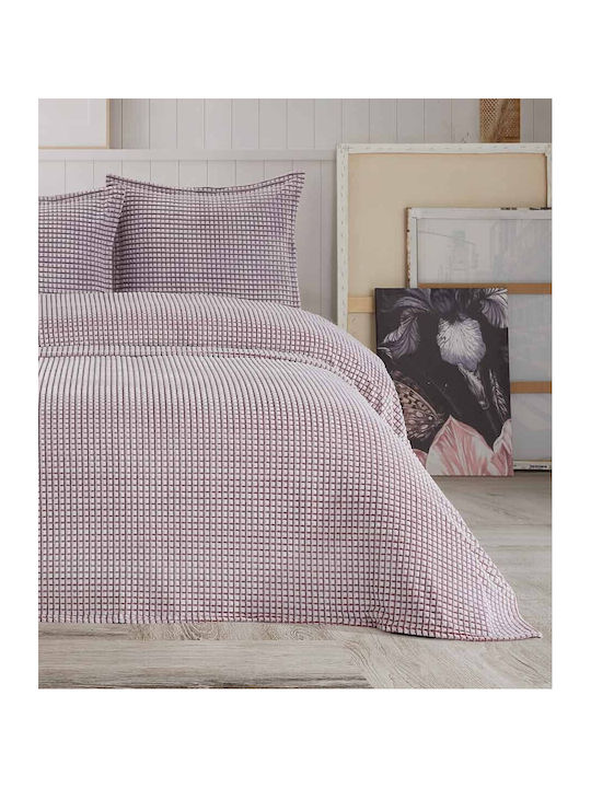 Saray Home Σετ Κουβέρτα Βελουτέ Υπέρδιπλη 220x240εκ. Μπορντό