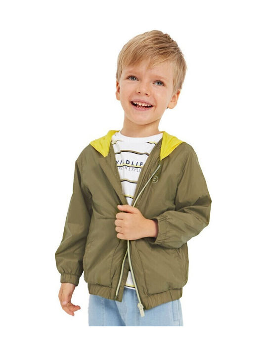 Kids' Casual Jacket Short Windproof with Hood Khaki