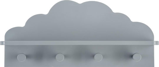 Atmosphera Cloud Kids Wall Hanger Multi Hook Wooden Gray with Shelf 48x12x22cm