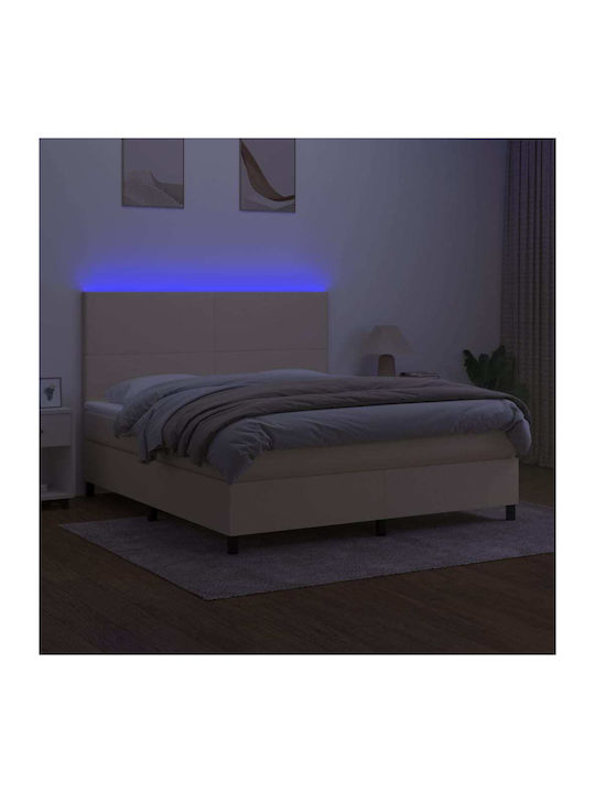 Bed Queen Upholstered with Fabric Blue with Slats & Mattress 160x200cm