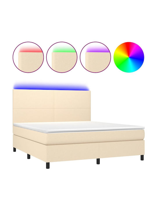 Bed Queen Upholstered with Fabric Blue with Slats & Mattress 160x200cm