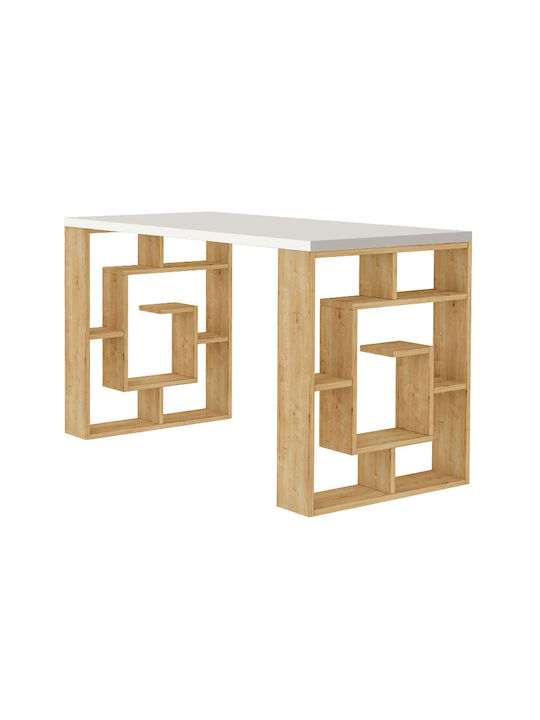 Birou Labirent Din Lemn Cu Birou Natural Din Fag / Alb 140x60x75 cm