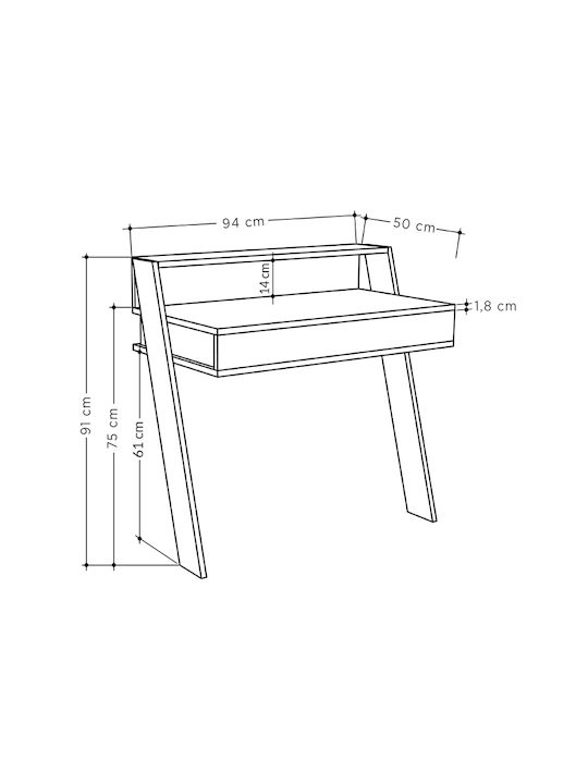 Secretary Desk Cowork Wooden Charcoal 94x50x91cm