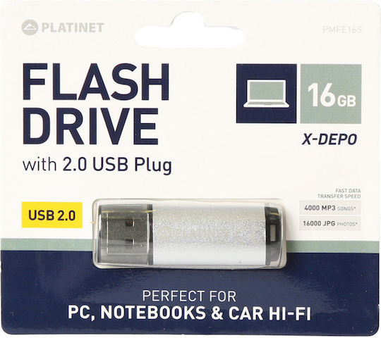Platinet X-depo 16GB USB 2.0 USB флашка Сребрист