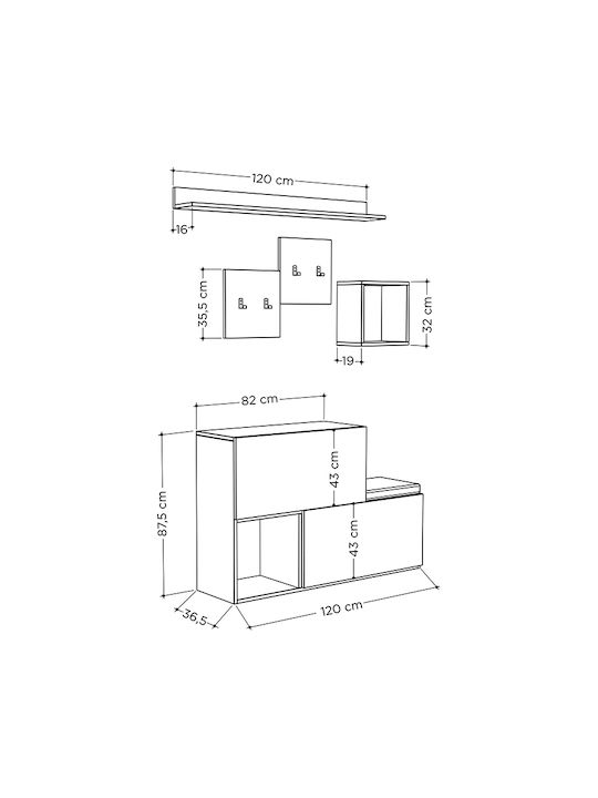 Holdon Mobilier de Intrare cu Cuier / Dulap pentru Pantofi & Bancă White Antique 120x36.5x87.5buc